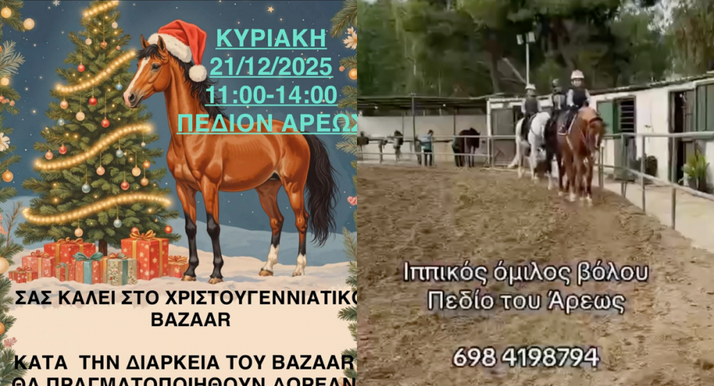 Ιππικός Όμιλος Βόλου - Γνωριμία με τα άλογα και δωρεάν βόλτα στο Χριστουγεννιάτικο Bazaar