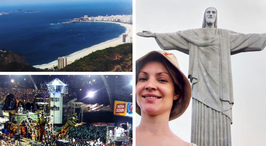 Με φόντο το άγαλμα του «Χριστού του λυτρωτή». Αριστερά, η παραλία και το καρναβάλι του Ρίο ντε Τζανέιρο. Οι βραζιλιάνοι έχουν μέσα τους τη «χαρά της ζωής», όπως μας διηγείται η Φλώρα Καλογήρου